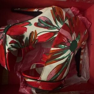 Floral Red and Green Women's Heels